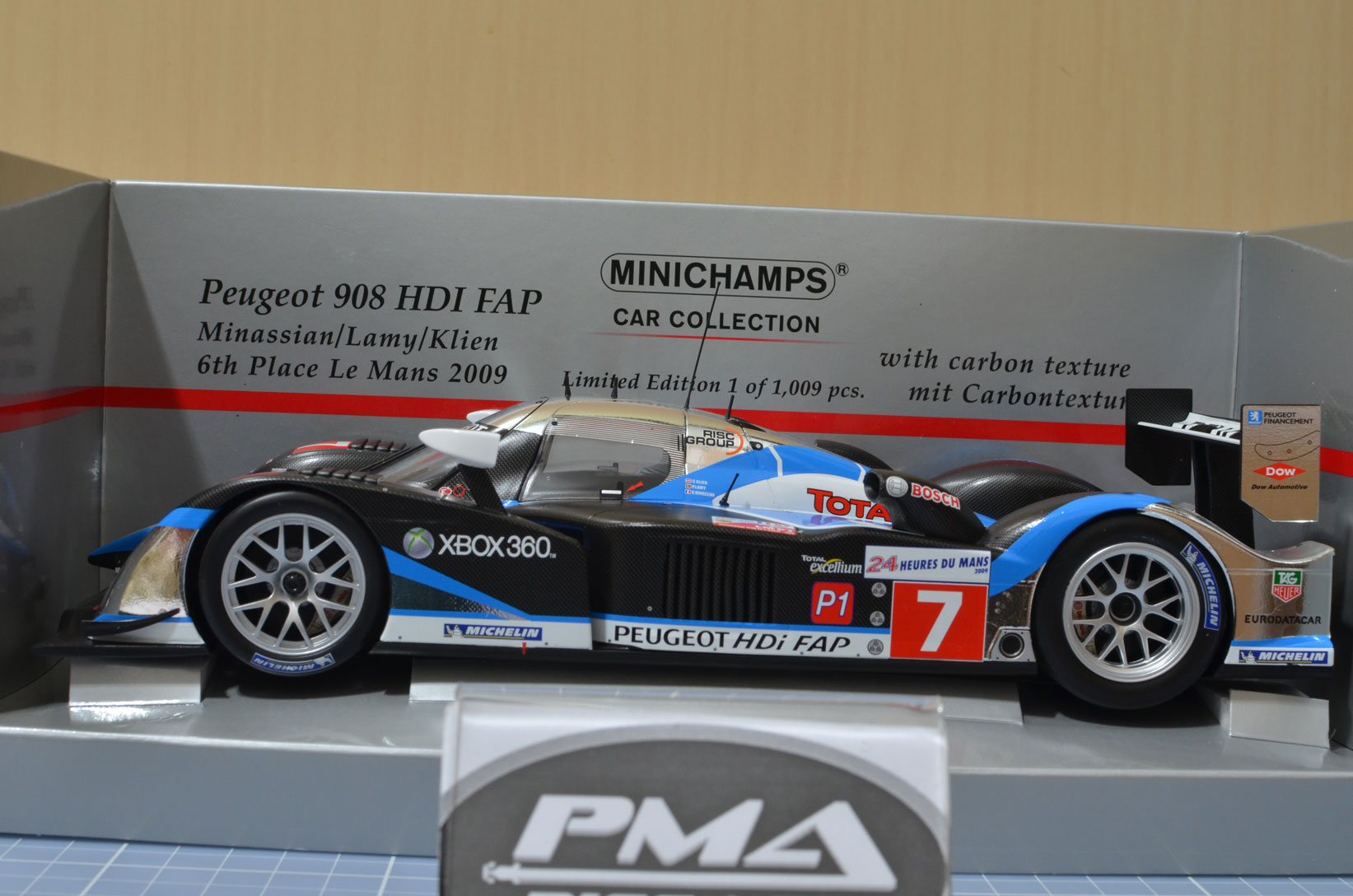 CHRISTIAN KLIEN, NICOLAS MINASSIAN, PEDRO LAMY 2009 PEUGEOT SPORT TOTAL PEUGEOT 908 HDI FAP 1:18